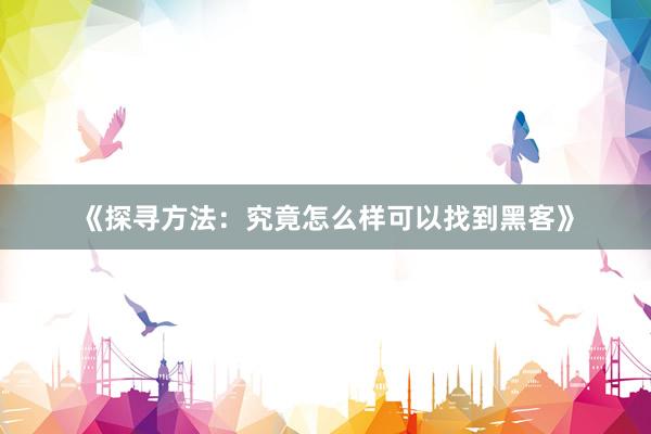 《探寻方法：究竟怎么样可以找到黑客》
